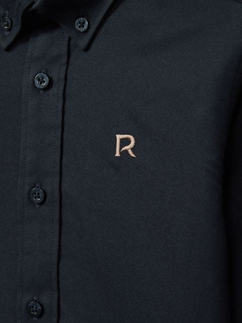 Reiss Navy/Camel Benton 4-9 yrs 100% Cotton Oxford Embroidered Button Down Shirt