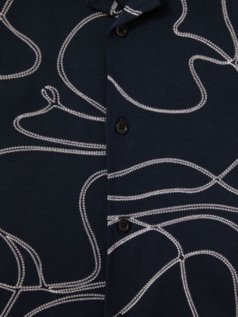 Junior 100% Cotton Jersey Embroidered Shirt in Navy