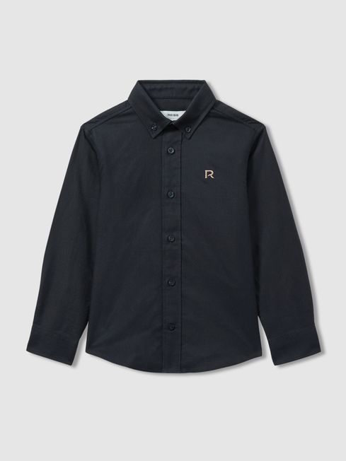 Reiss Navy/Camel Benton 3-9 yrs 100% Cotton Oxford Embroidered Button Down Shirt