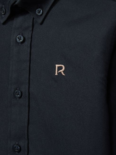 Reiss Navy/Camel Benton 3-9 yrs 100% Cotton Oxford Embroidered Button Down Shirt