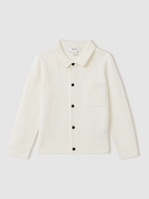 Reiss Off White Lockhurst 3-9 yrs Wool Cable Knit Cardigan