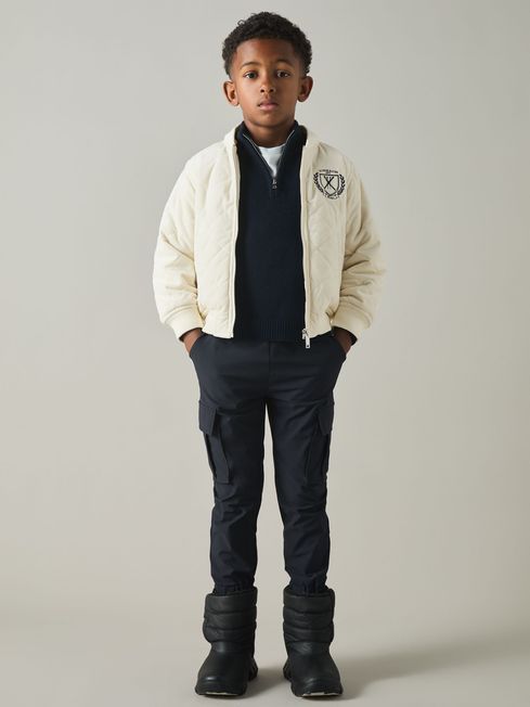 Reiss Off White/Grey Ture 9-13 yrs Embroidered Quilted Needlecord Jacket