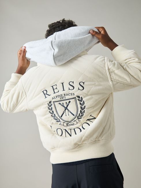 Reiss Off White/Grey Ture 9-13 yrs Embroidered Quilted Needlecord Jacket