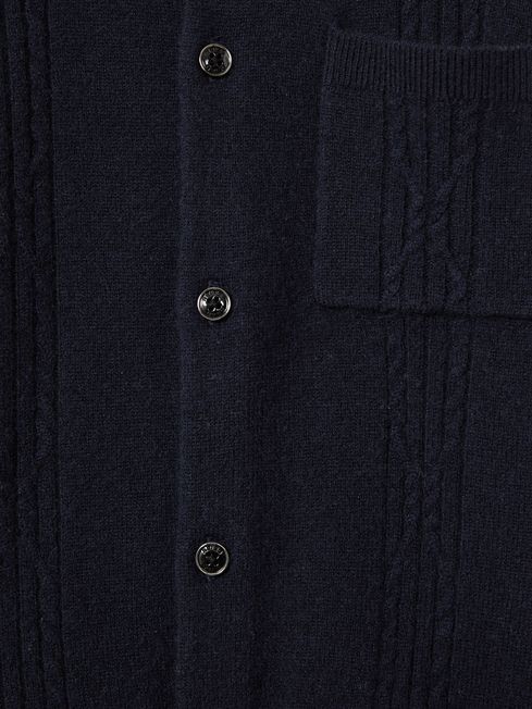 Wool Cable Knit Cardigan in Navy