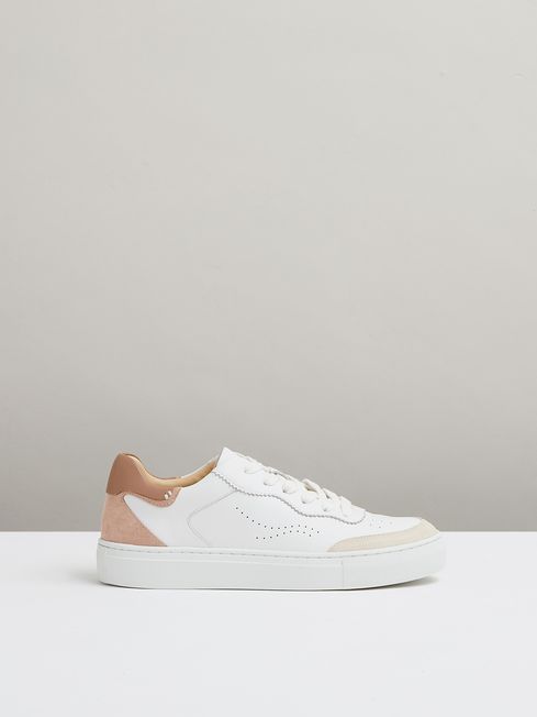 Reiss White/Nude Amanda Leather Contrast Detail Trainers