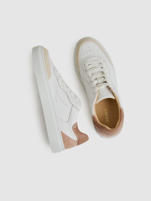 Reiss White Nude Leather Contrast Detail Trainers 336