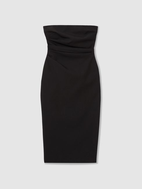 Strapless Pleated Midi Dress in Black REISS Canada