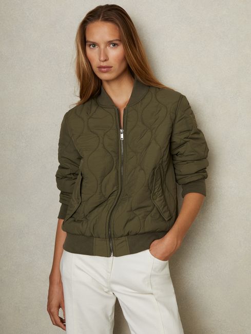 Quilted green bomber jacket store