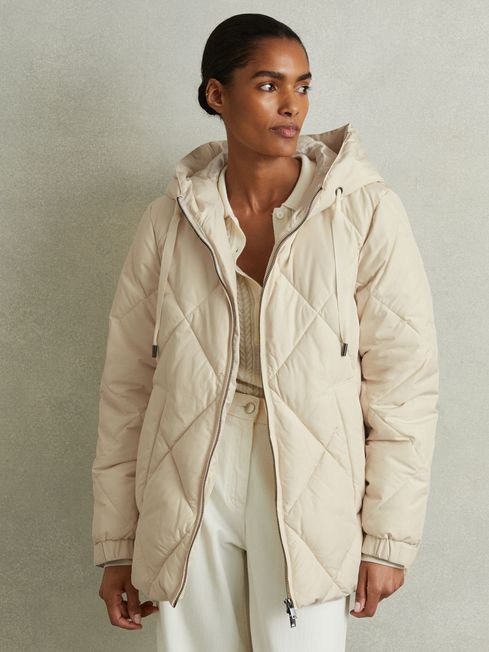 Quilted Puffer Coat in Cream REISS USA