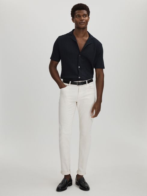 Oscar Jacobson 100 Cotton Open Collar Polo Shirt in Navy REISS USA