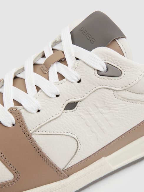 Reiss Light Brown/White Astor Leather Lace Up Trainers