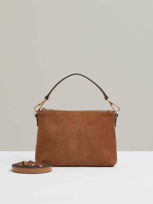 Leather and Suede Double Strap Bag in Tan REISS Canada