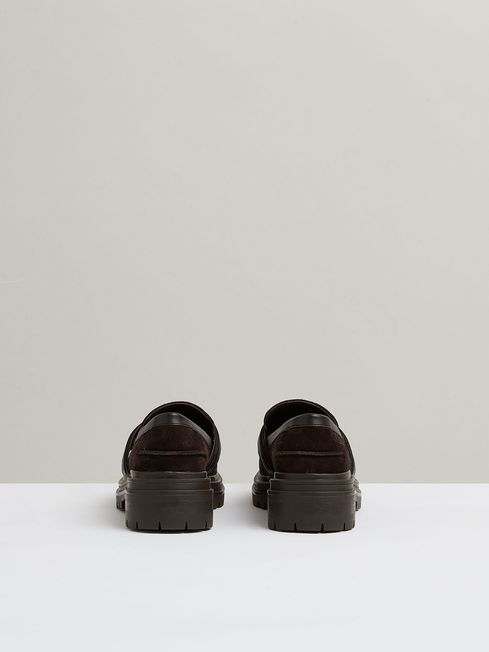 Suede and Leather Cleated Loafers in Chocolate REISS Australia