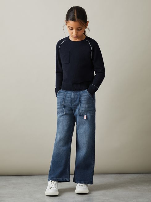 Reiss Neena Contrast Trim Wide Leg Jeans REISS Rest of World
