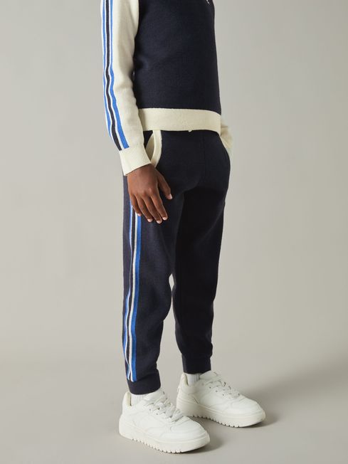 Reiss Navy/Blue Kelvin Logo Jacquard Joggers with Wool