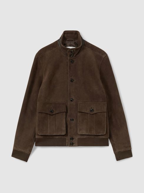 Reiss Chocolate Brown Roland Suede Harrington Jacket