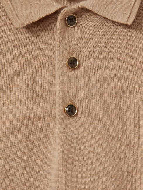 Reiss Camel Melange Trafford 3-9 yrs Merino Wool Polo Shirt