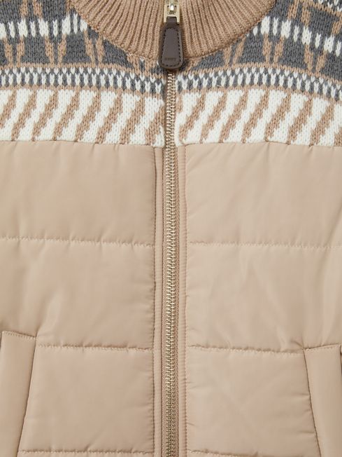 Reiss Oatmeal Melange Kingsway 3-9 yrs Hybrid Knit and Quilt Funnel Neck Jacket