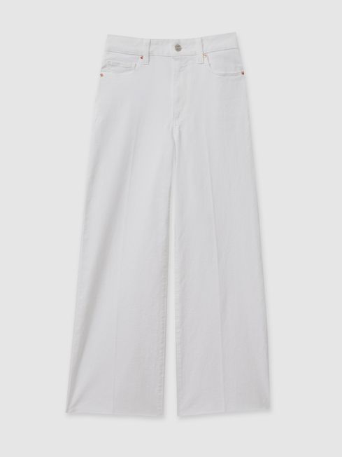 Paige Wide Leg Raw Hem Cropped Jeans