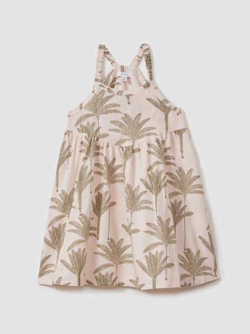 Reiss Neutral Klemee Teen Linen-Cotton Tropical Dress