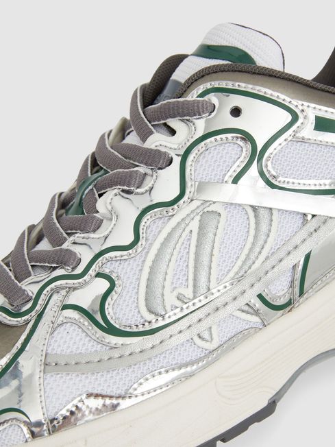 Reiss Silver/Green Volt Nubuck and Mesh Trainers