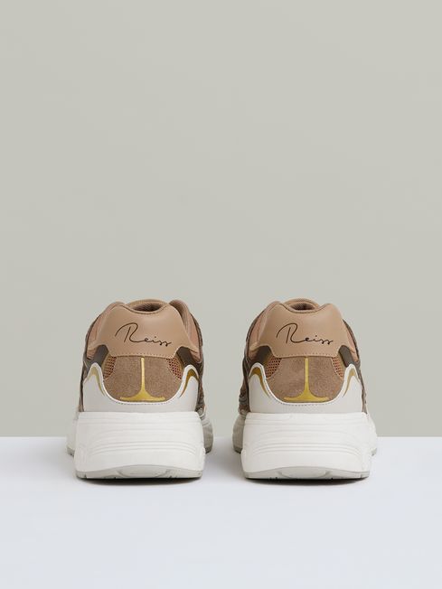 Reiss Tobacco Volt Nubuck and Mesh Trainers