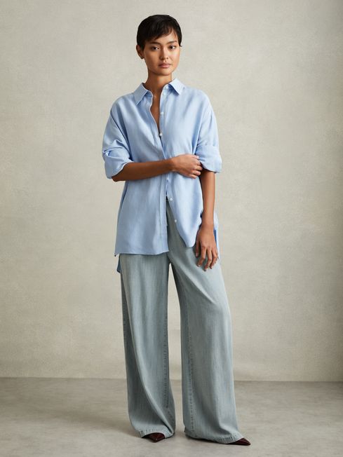 Pale blue wide leg trousers new arrivals
