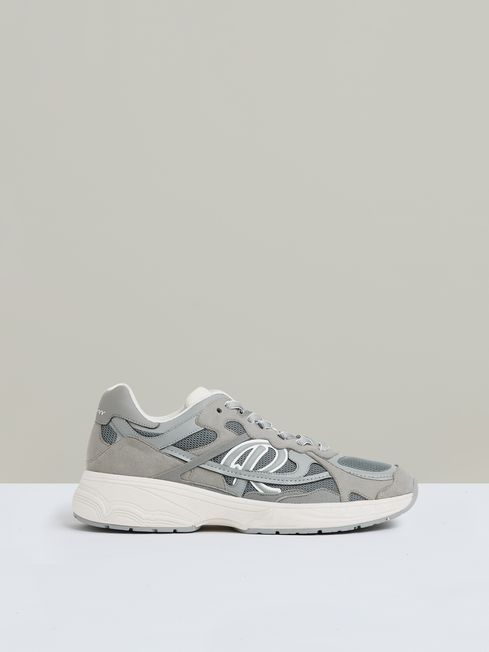 Reiss Grey Volt Nubuck and Mesh Trainers