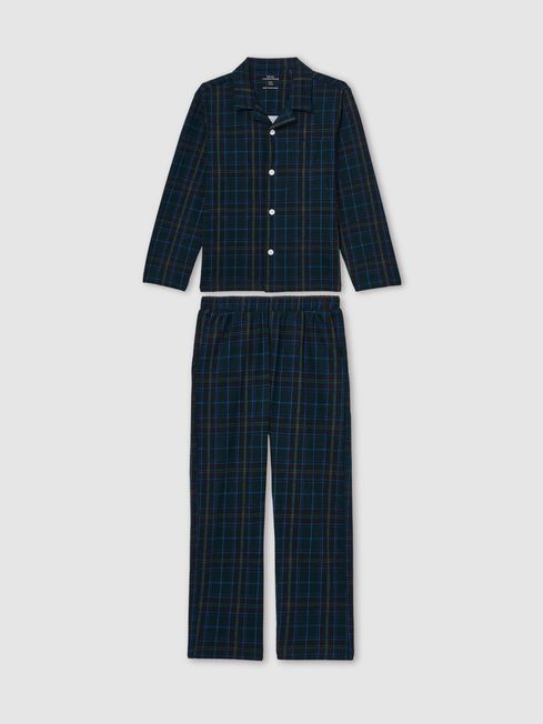 Reiss Green/Navy/White Tomba Set 9-13 yrs Brushed-Cotton Check Pyjama Set