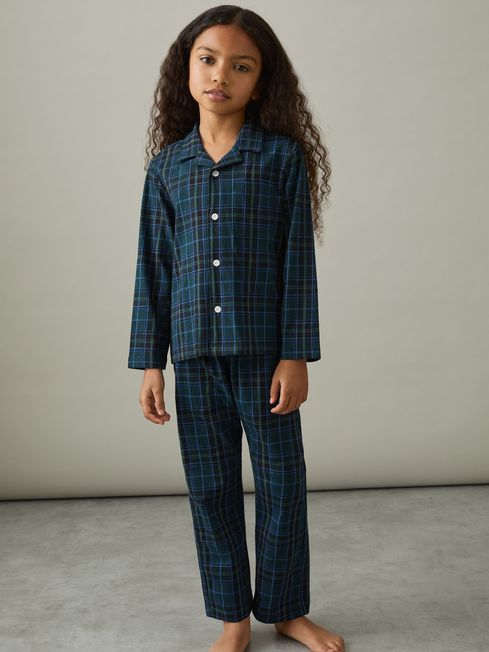 Reiss Green/Navy/White Tomba Set 9-13 yrs Brushed-Cotton Check Pyjama Set