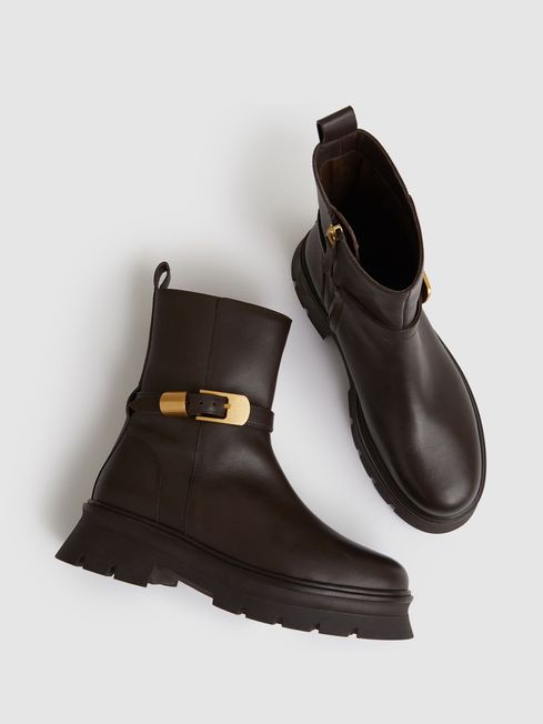 Leather Cleated Ankle Boots in Chocolate REISS Canada