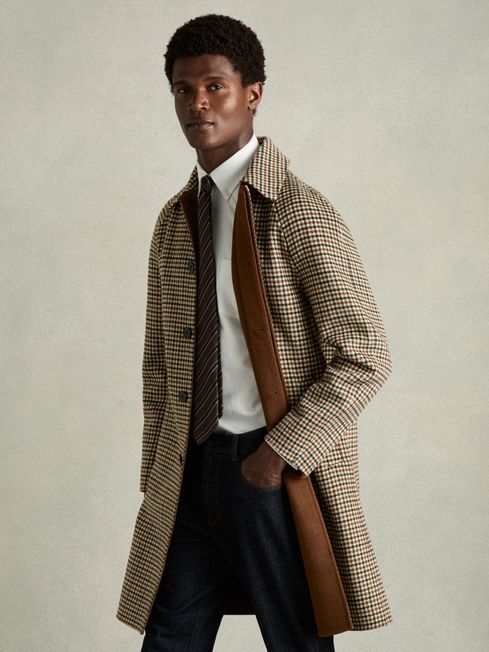 Dogtooth wool coat top