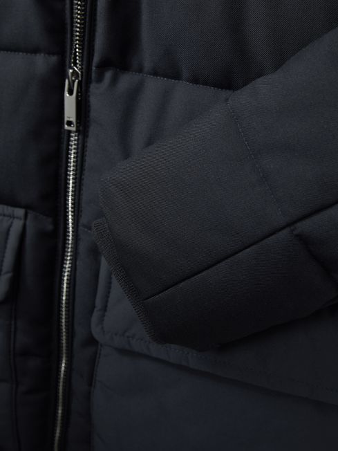 13-14 yrs Hooded Twill and Shell Puffer Jacket in Navy