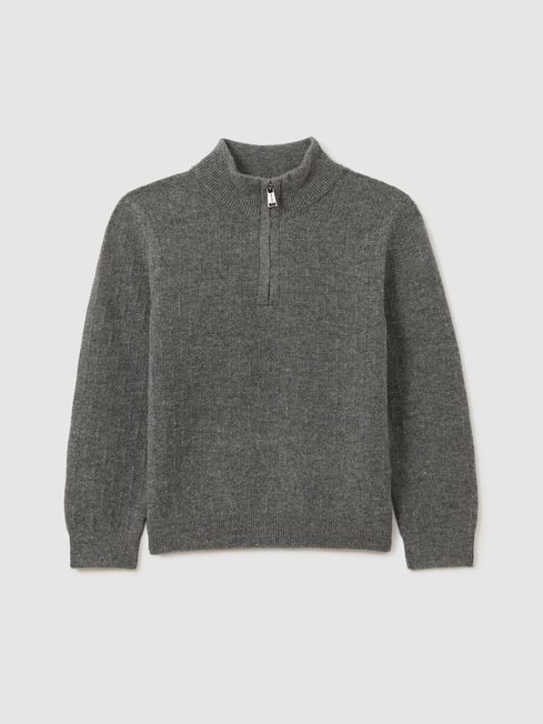 Reiss Mid Grey Melange Chester 9-13 yrs Zipped Funnel-Neck Wool Jumper
