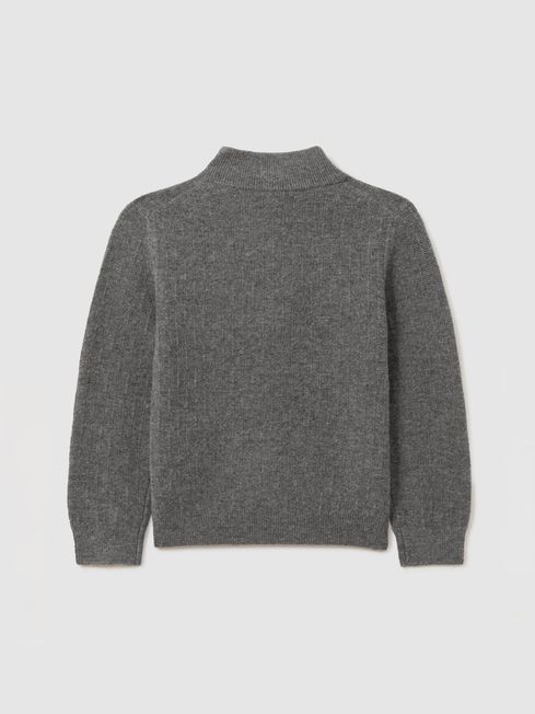 Reiss Mid Grey Melange Chester 9-13 yrs Zipped Funnel-Neck Wool Jumper