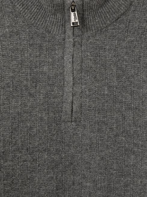 Reiss Mid Grey Melange Chester 9-13 yrs Zipped Funnel-Neck Wool Jumper