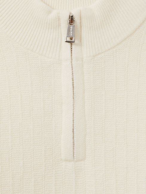 Reiss Off White Chester 9-13 yrs Zipped Funnel-Neck Wool Jumper