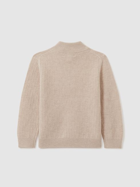 Reiss Oatmeal Chester 9-13 yrs Zipped Funnel-Neck Wool Jumper