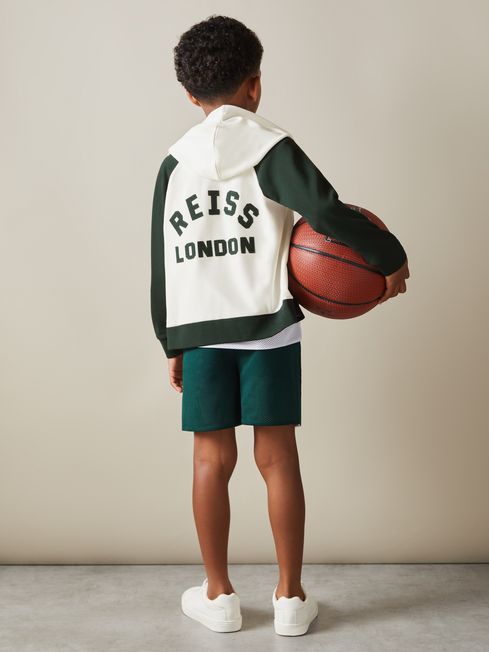 Reiss White/Emerald Green Austin 3-9 yrs Interlock Jersey Colourblock Hoodie