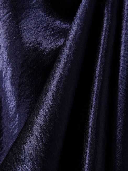 Reiss Indigo Paisley Cowl-Neck Hammered-Satin Slip Dress