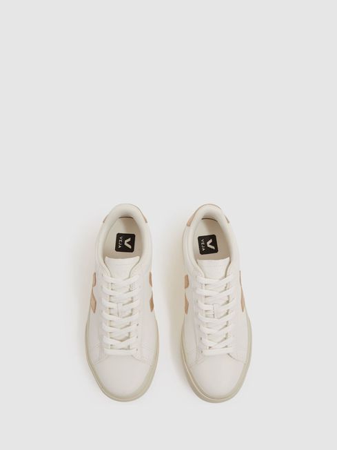 Campo White Gold Veja Leather Metallic Logo Trainers REISS Spain