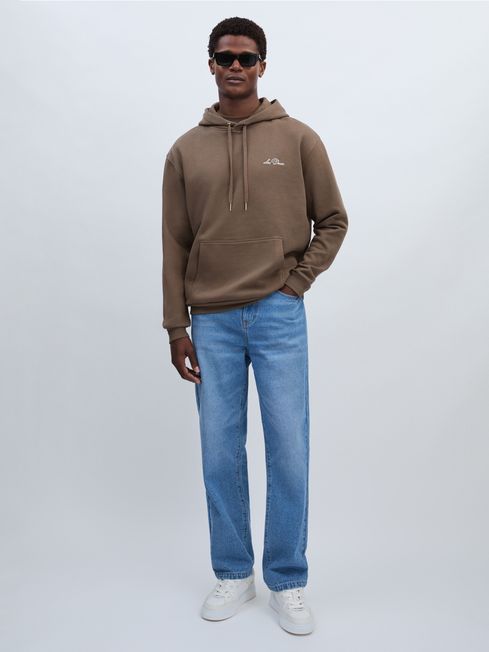 Les Deux Jersey Logo 100 Cotton Hoodie in Grey Ivory REISS Canada