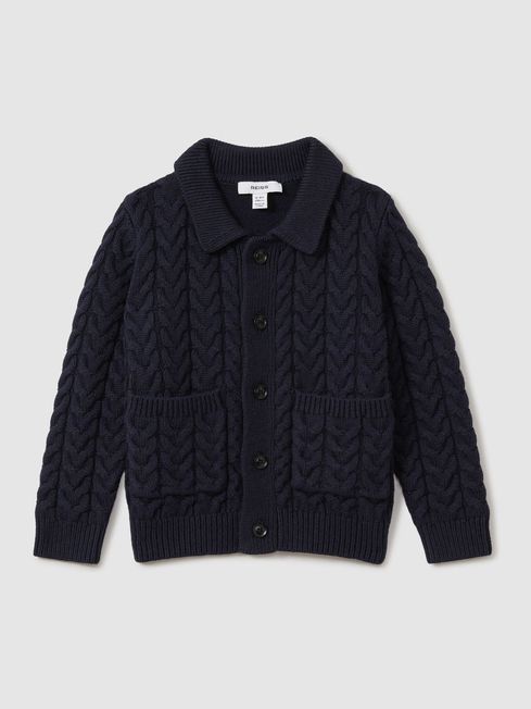 Reiss Fleet Navy 3 9 Yrs Cable Knit Cardigan 4 5 Years