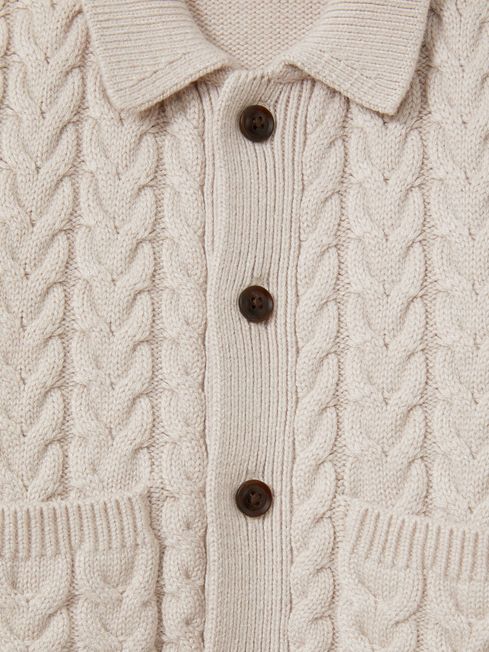 Reiss Oatmeal Melange Fleet 9-13 yrs Cable-Knit Cardigan