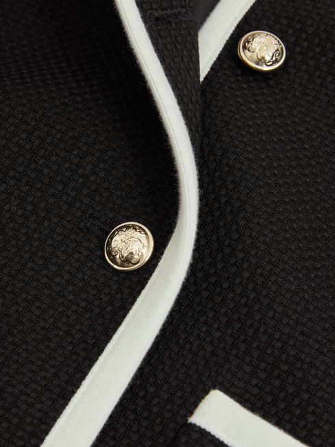 Reiss Black Brianna Wool Blend Contrast Trim Jacket