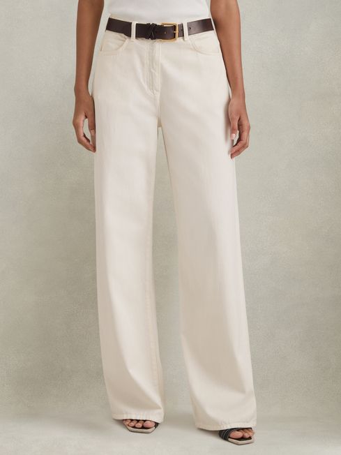 Petite Garment Dyed Wide Leg Trousers in Cream