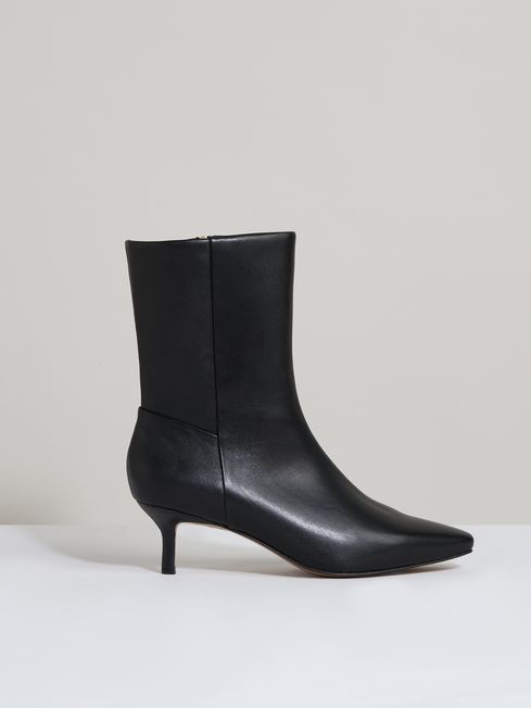 Reiss Black Millie Leather Kitten-Heel Ankle Boots