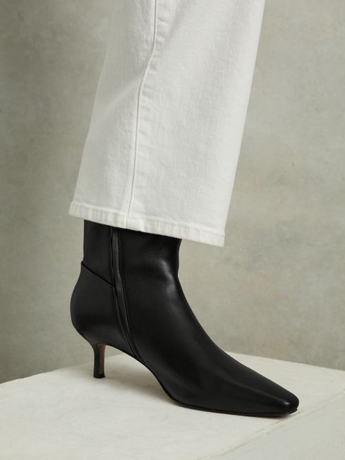 Black leather kitten heel ankle boots new arrivals
