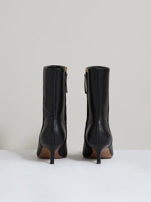 Reiss Black Millie Leather Kitten-Heel Ankle Boots