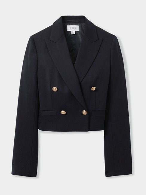 Cropped double breasted wool blend jacket hot sale
